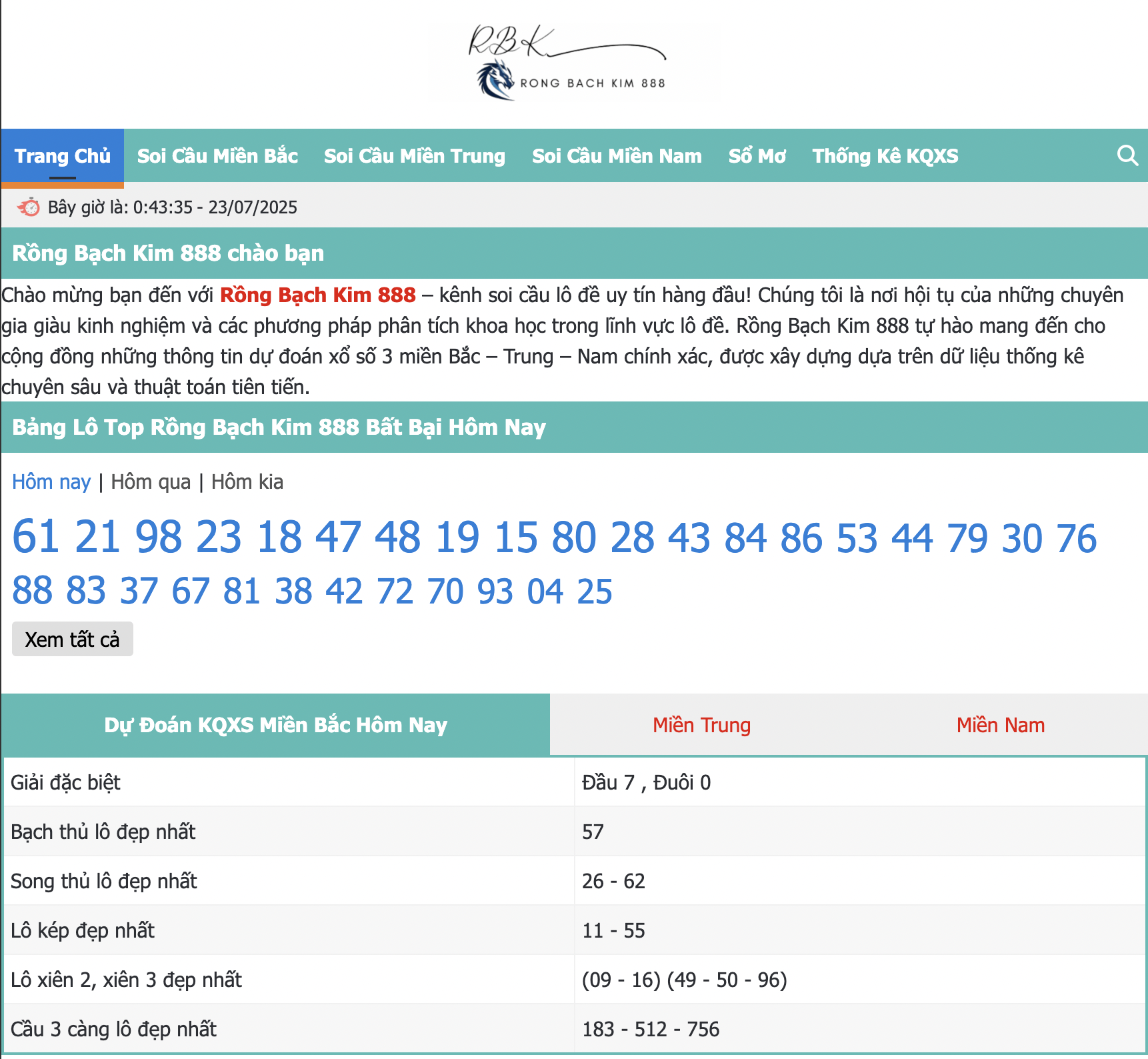 Giao diện website Rồng Bạch Kim 888